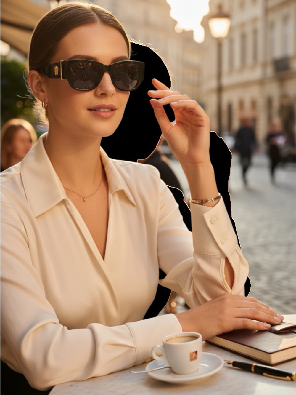 Black Sunglasses with Gold Medallion Accent - Picture 8 of 15